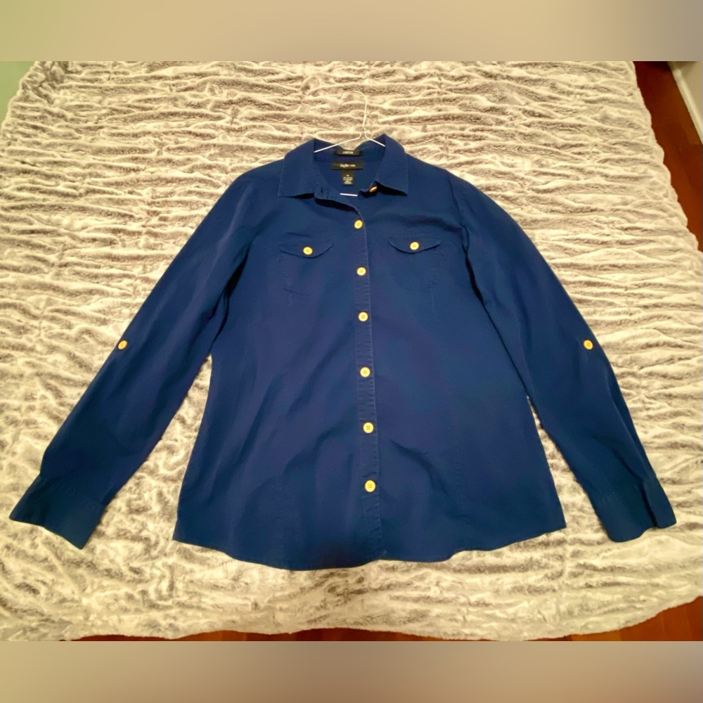 Style & Co. Navy Blue button-up collared shirt, size 12 Stretch
